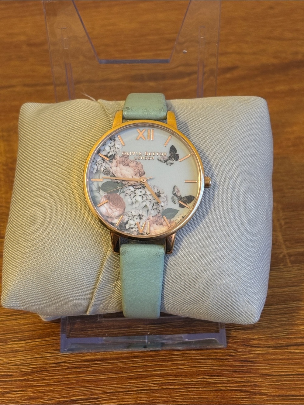 OLIVIA BURTON Mint Strap Floral & Butterfly Dial Gold-Tone Watch